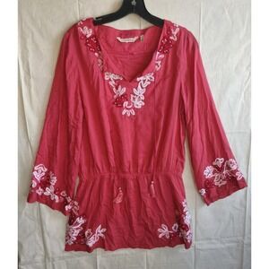 Soft Surrounding Floral Crush Beaded Embroidered Boho Tunic Embellished Top SM